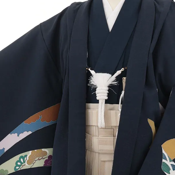 かんたん七五三(5歳男袴)X930 紺 束ねのし×ベージュ縞