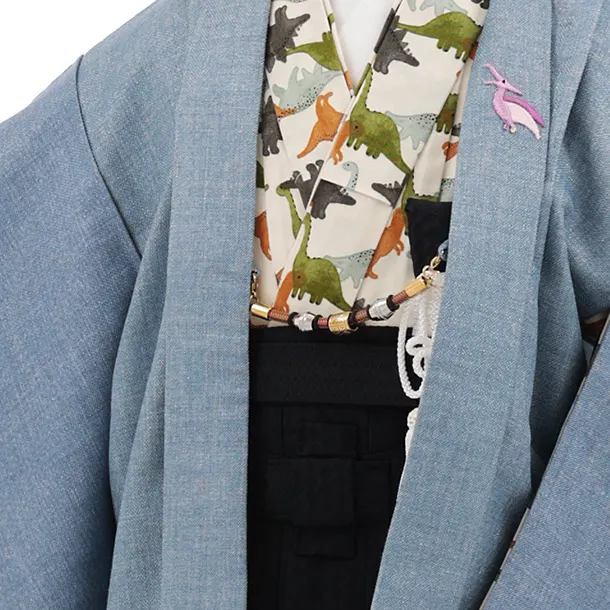 かんたん七五三(5歳男袴)X940 ブルーラメ 恐竜 × 紺