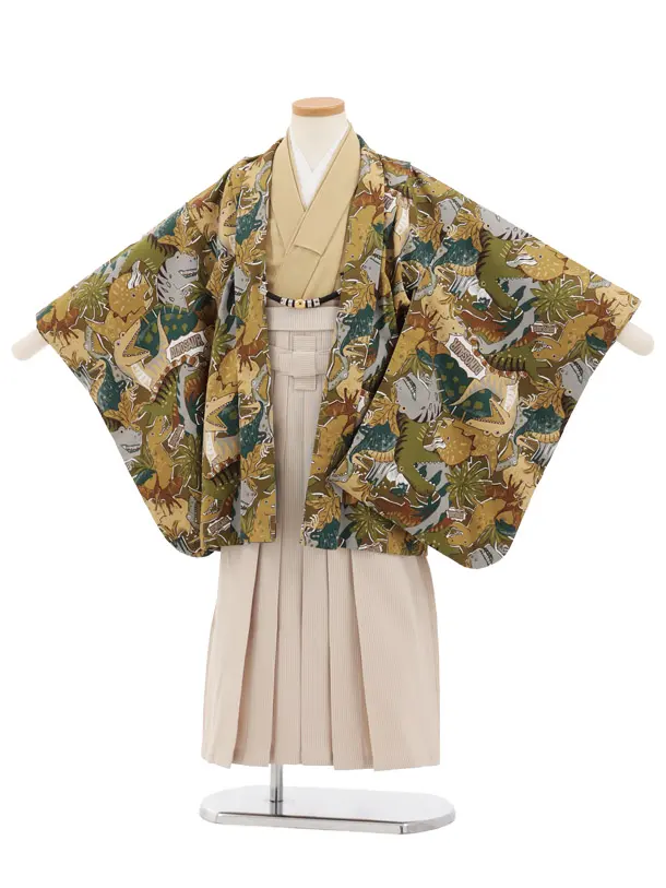 かんたん七五三(5歳男袴)X941 アースカラー 恐竜 × ベージュ