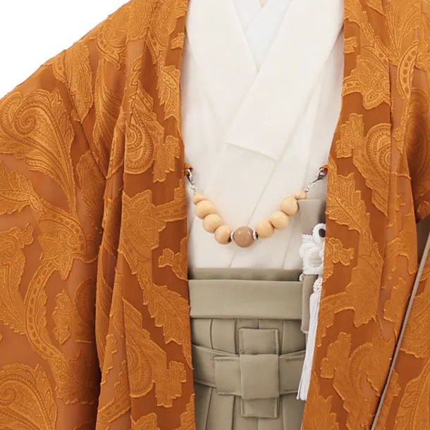 かんたん七五三(5歳男袴)X947 テラコッタ シースルー唐花草×モカベージュ