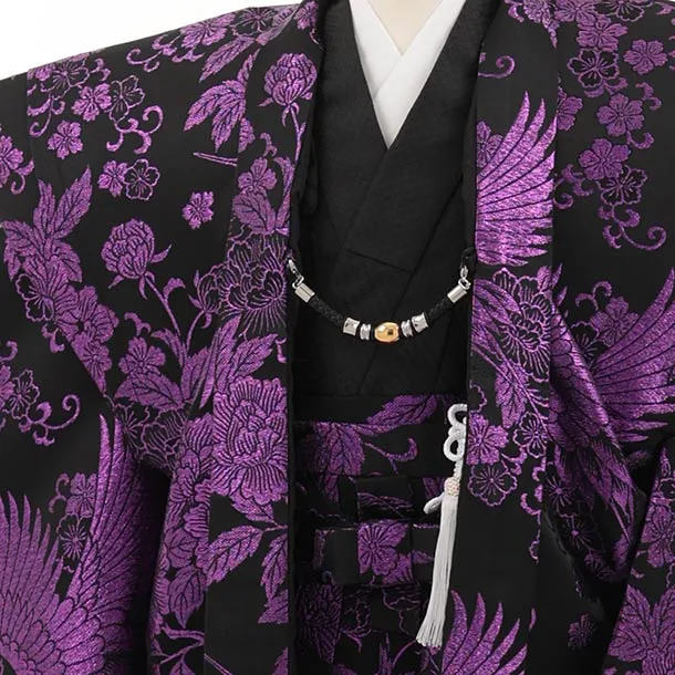 七五三レンタル(5歳男袴)X985 陣羽織 黒紫鶴×黒紫鶴