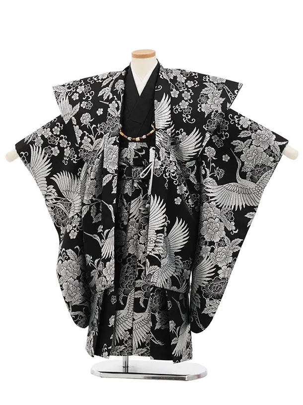 七五三レンタル(5歳男袴)X987 陣羽織 黒銀鶴×黒銀鶴