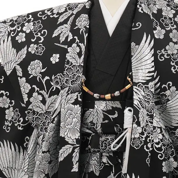 七五三レンタル(5歳男袴)X987 陣羽織 黒銀鶴×黒銀鶴