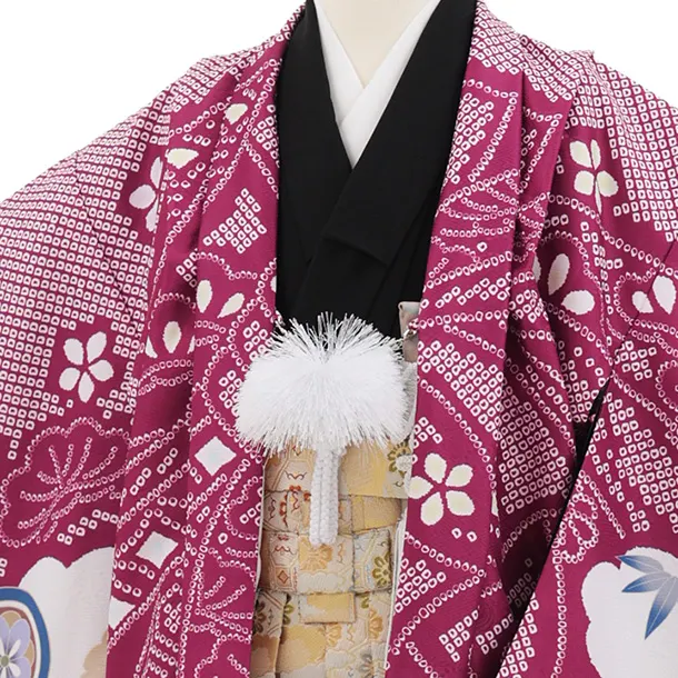 かんたん七五三(5歳男袴)X991 赤紫 疋田柄熨斗に鷹 × ゴールド雲取り