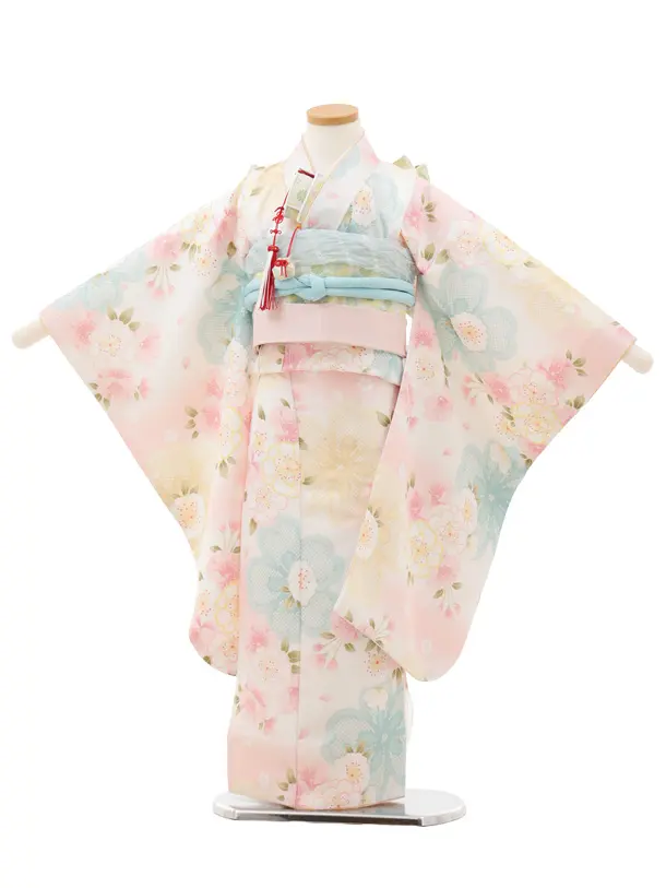 七五三(5歳女児)0667 白ピンクぼかし 八重桜