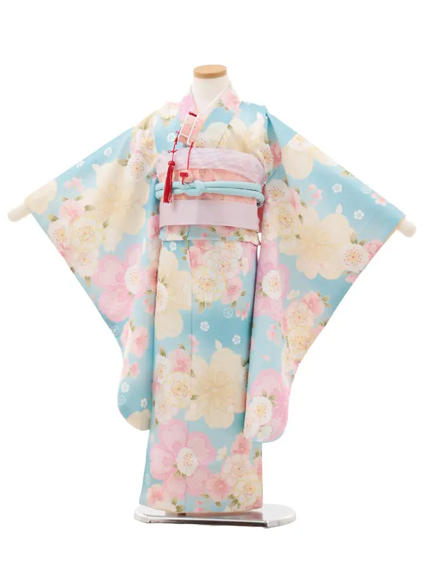 七五三(5歳女児)0668 水色 八重桜