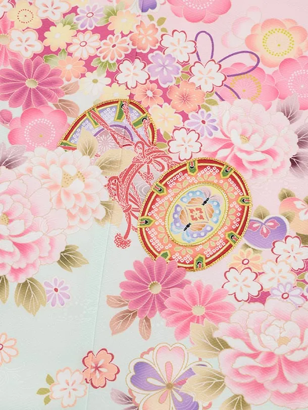 七五三(5歳女児)0671 ピンク 裾薄ミント 鼓に花