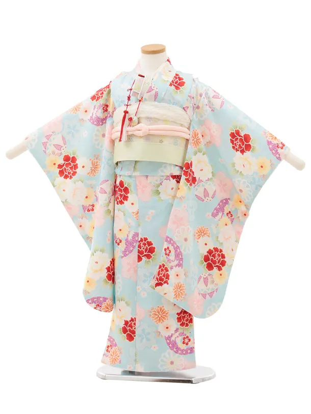 七五三(5歳女児)0672 水色 花づくし