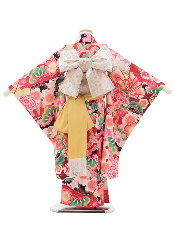 七五三(5歳女児)0673 赤ピンク 松竹梅に薬玉
