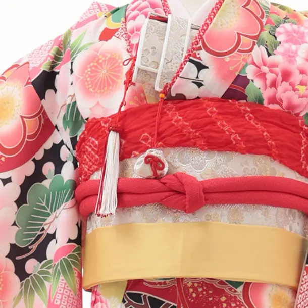 七五三(5歳女児)0673 赤ピンク 松竹梅に薬玉