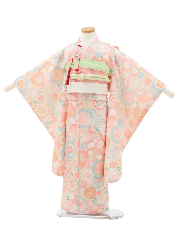 七五三(5歳女児)0674 ベージュピンク丸紋 ねじり菊