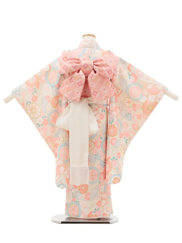 七五三(5歳女児)0674 ベージュピンク丸紋 ねじり菊