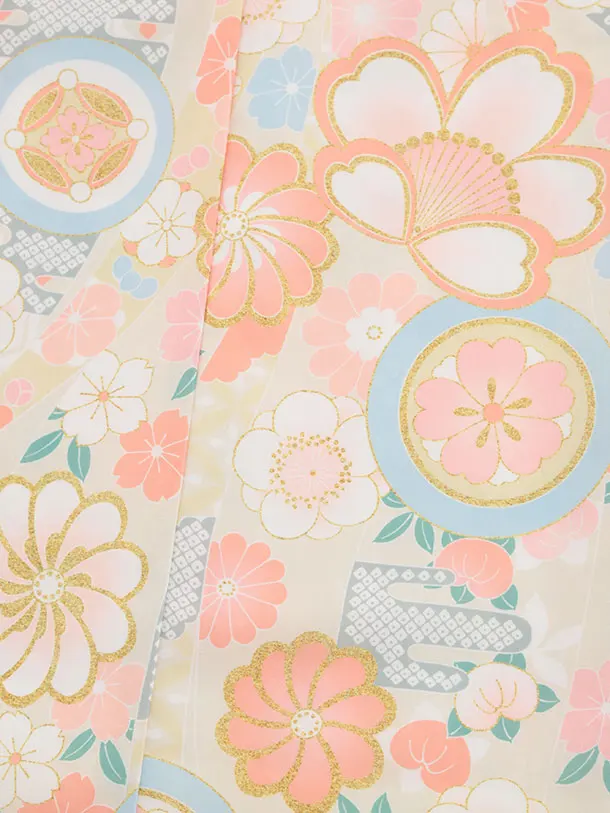 七五三(5歳女児)0674 ベージュピンク丸紋 ねじり菊