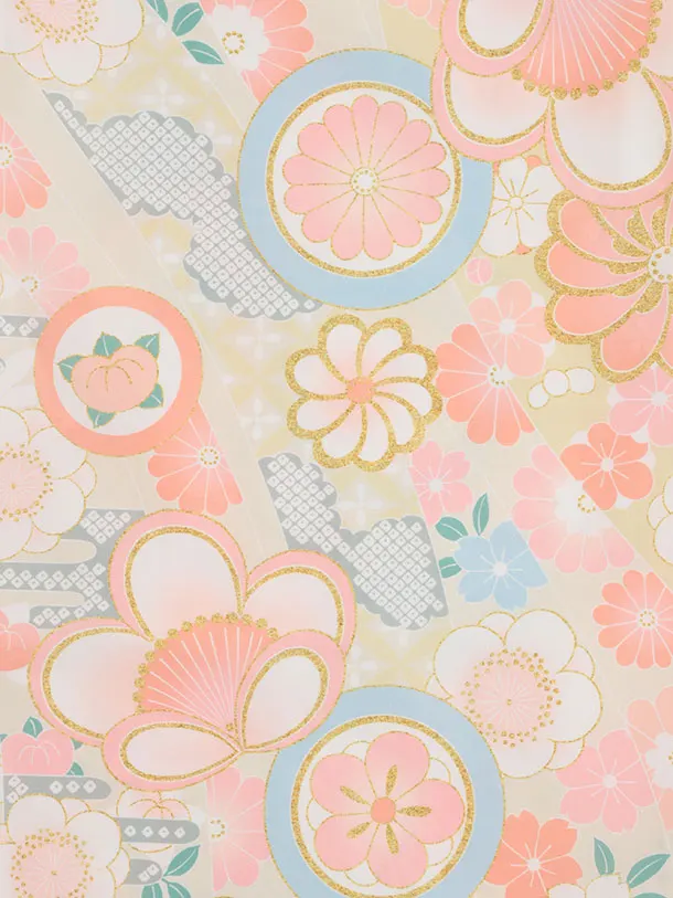 七五三(5歳女児)0674 ベージュピンク丸紋 ねじり菊