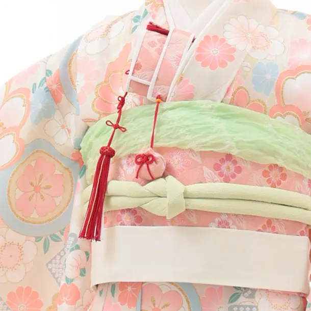 七五三(5歳女児)0674 ベージュピンク丸紋 ねじり菊