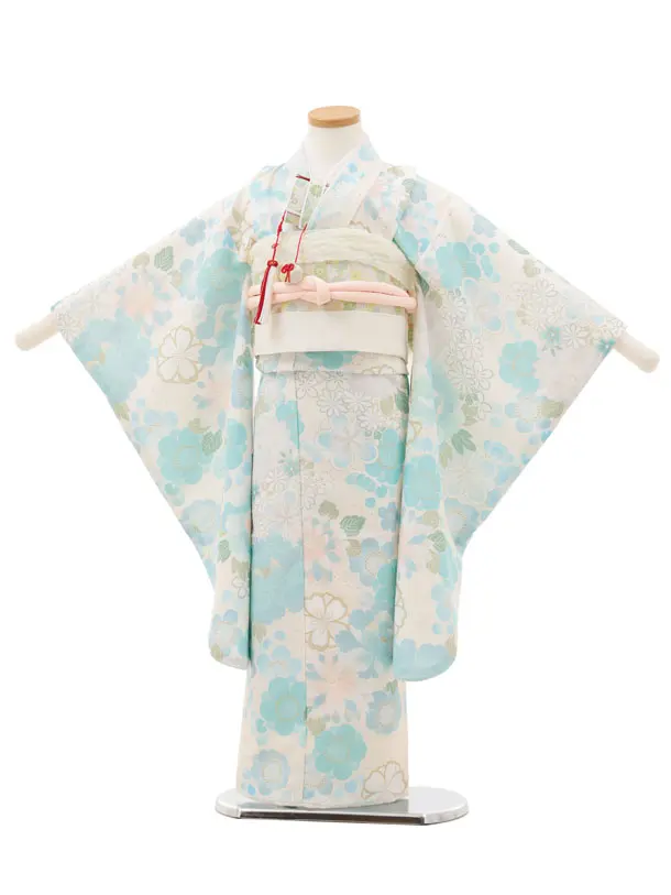 七五三(5歳女児)0675 クリーム 水色 花