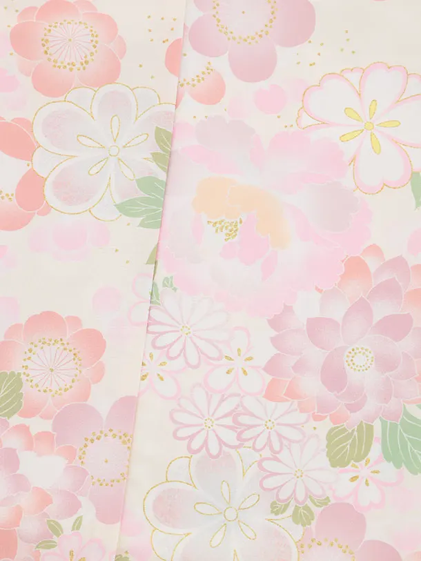 七五三(5歳女児)0676 クリームピンク 花