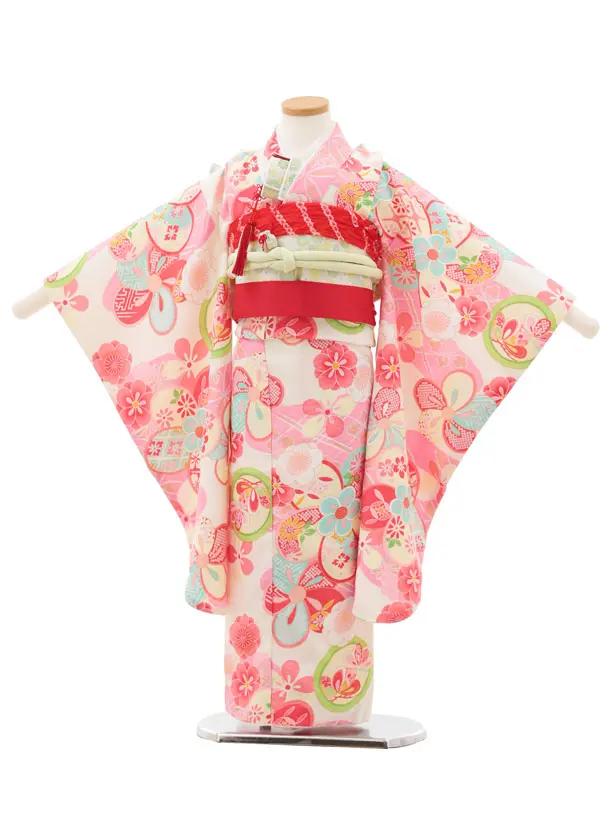 七五三(5歳女児)0678 クリームピンク丸紋 ねじり梅