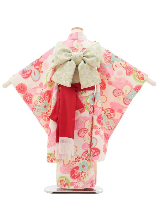 七五三(5歳女児)0678 クリームピンク丸紋 ねじり梅