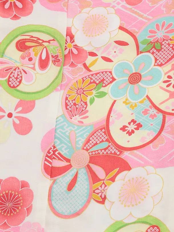 七五三(5歳女児)0678 クリームピンク丸紋 ねじり梅