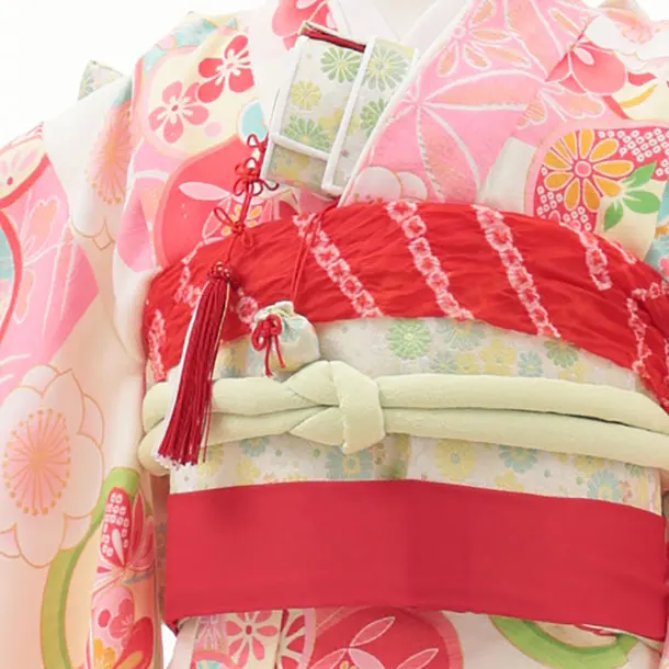 七五三(5歳女児)0678 クリームピンク丸紋 ねじり梅