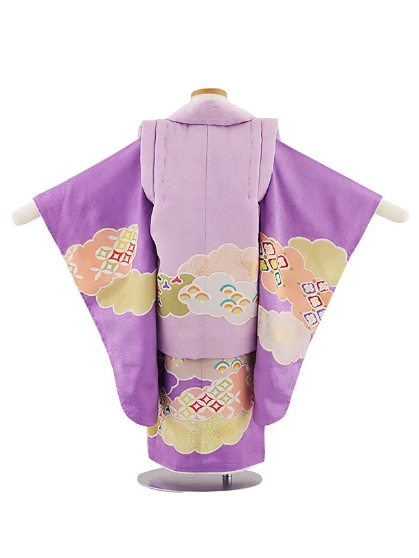 七五三レンタル(3歳女児被布)4701【正絹】パープル 雲取り