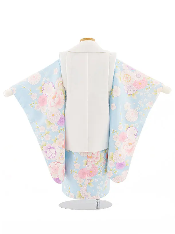 七五三(3歳女児被布)4715 白刺繍桜×水色菊桜牡丹