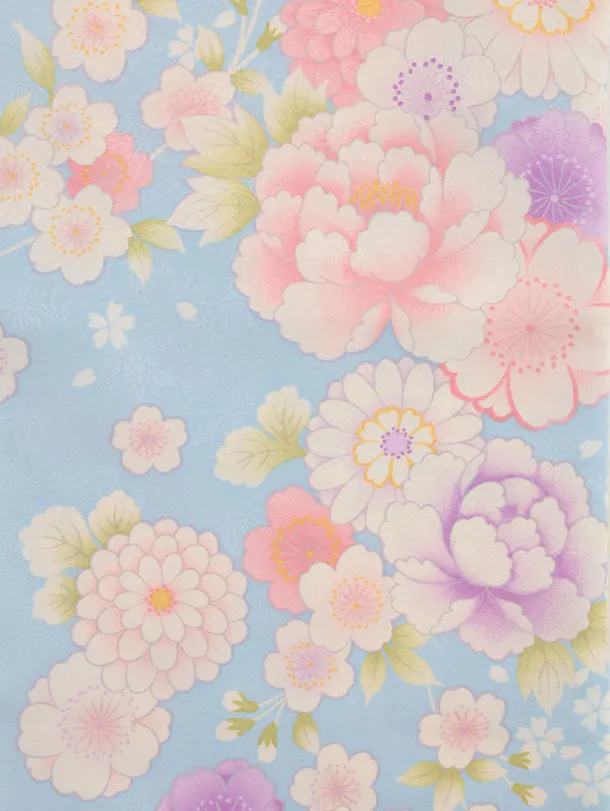 七五三(3歳女児被布)4715 白刺繍桜×水色菊桜牡丹