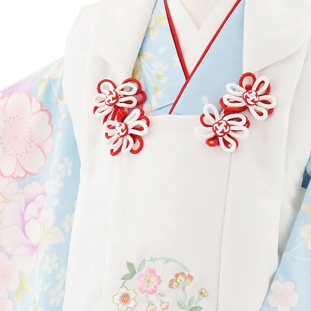 七五三(3歳女児被布)4715 白刺繍桜×水色菊桜牡丹