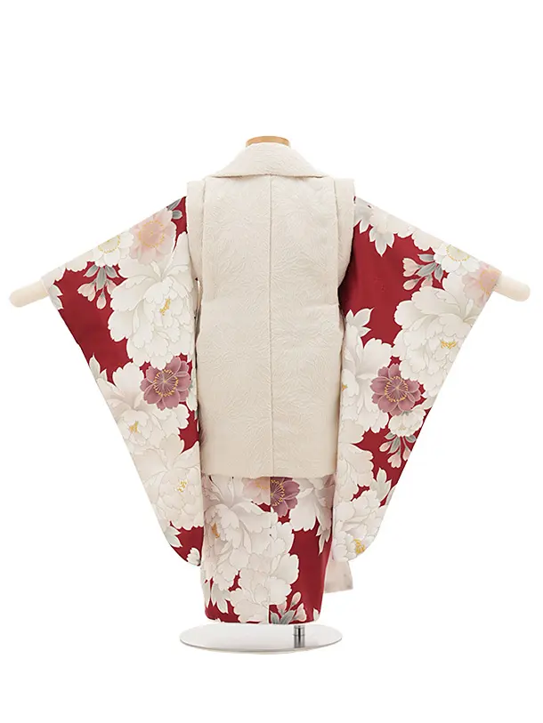 七五三レンタル(3歳女児被布)4774 アイボリー×赤銅色牡丹