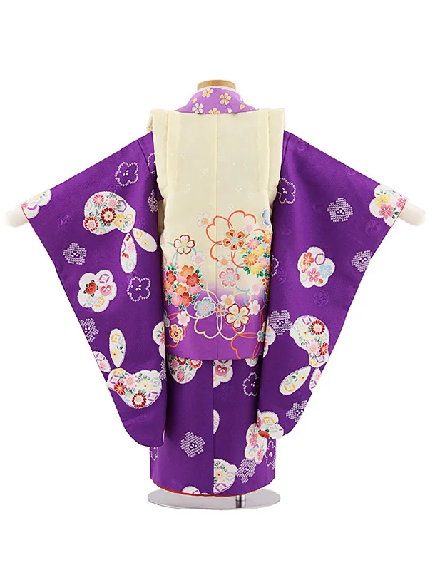 七五三レンタル(3歳女児被布)4786 薄黄色桜×紫梅花