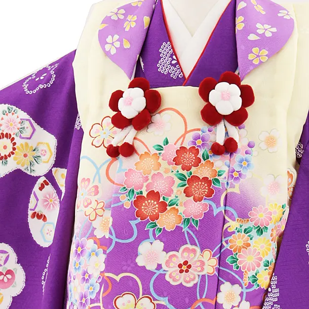 七五三レンタル(3歳女児被布)4786 薄黄色桜×紫梅花