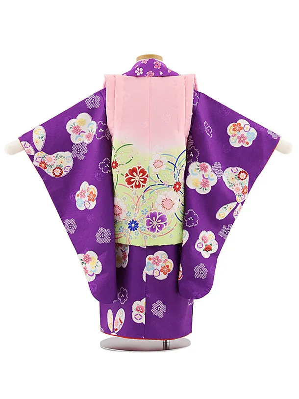 七五三レンタル(3歳女児被布)4788 ピンク×紫梅花