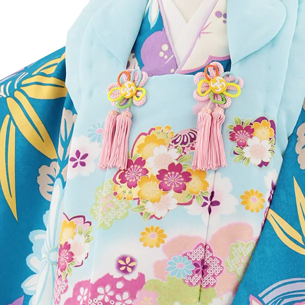 七五三レンタル(3歳女児被布)4802 水色桜×ターコイズ梅菊