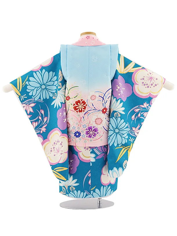 七五三レンタル(3歳女児被布)4805 ピンク×ターコイズ梅菊