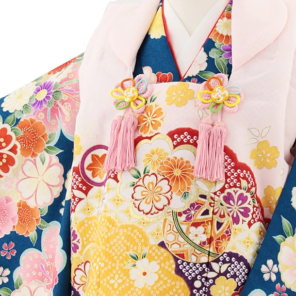 七五三レンタル(3歳女児被布)4806 ピンク雲取り鞠×青緑桜菊