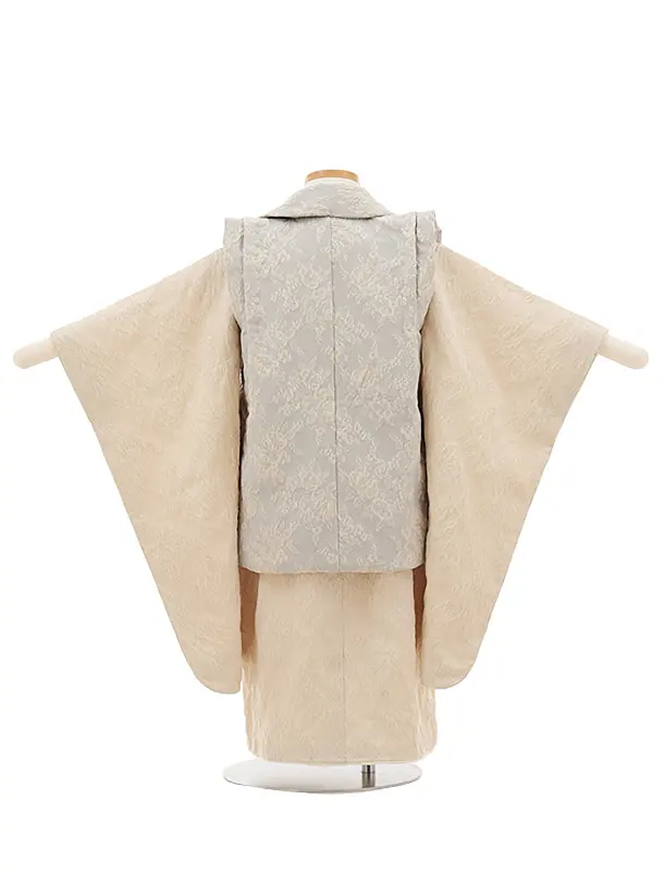 七五三(3歳女児被布)4807 ぷちぷり アイスブルー×ベージュジャガード