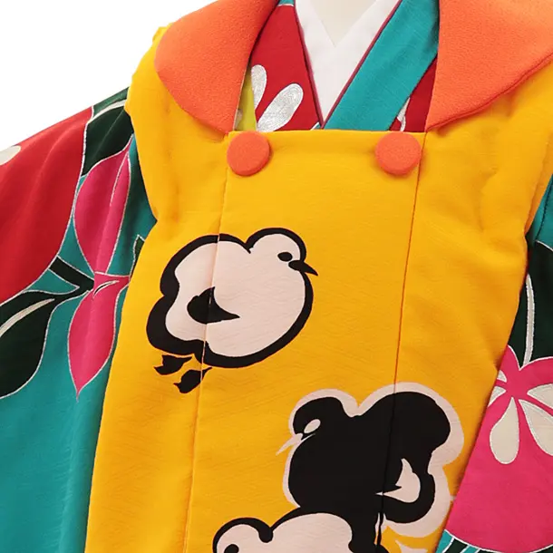 七五三(3歳女児被布)4813 モダンアンテナ オレンジ千鳥×ターコイズ橘