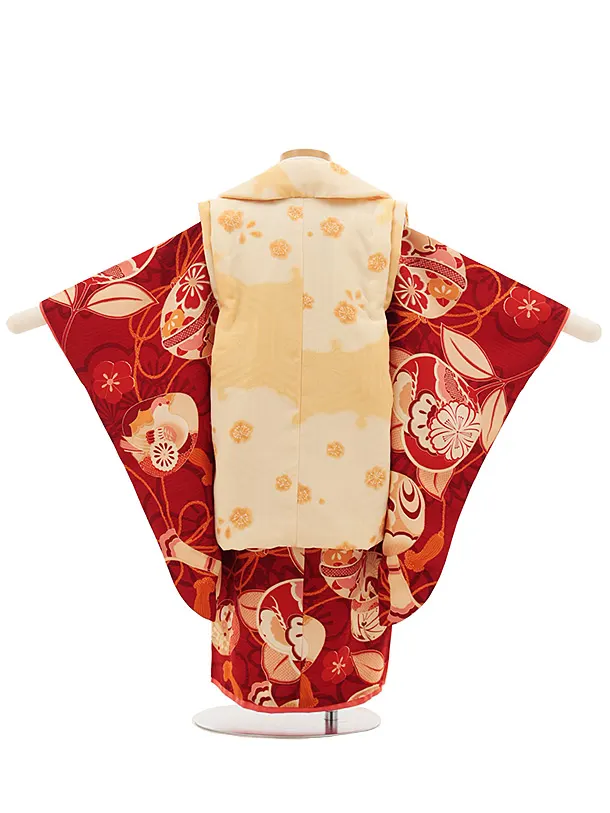 七五三レンタル(3歳女児被布)4818 京舞 薄橙色×赤古典
