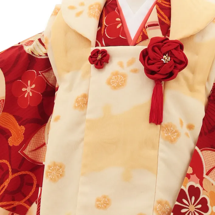 七五三レンタル(3歳女児被布)4818 京舞 薄橙色×赤古典