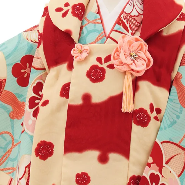 七五三レンタル(3歳女児被布)4819 京舞 赤×水色古典