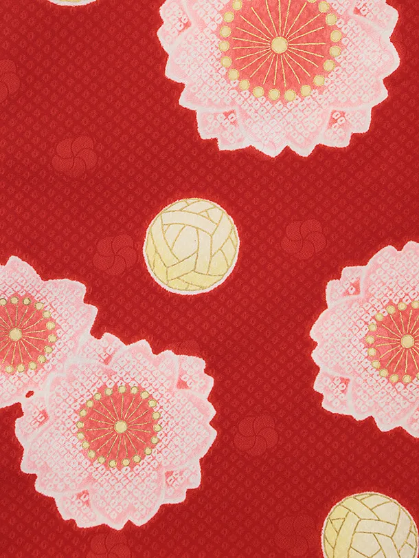 七五三レンタル(3歳女児被布)4825 白地桜×赤桜鞠