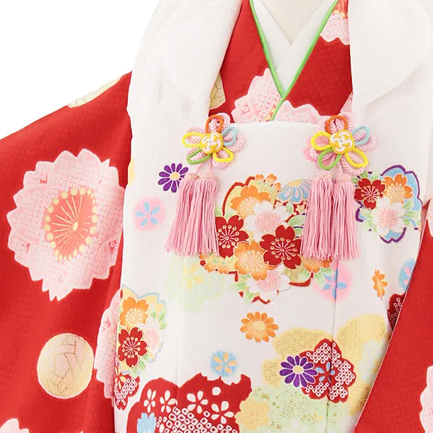 七五三レンタル(3歳女児被布)4825 白地桜×赤桜鞠