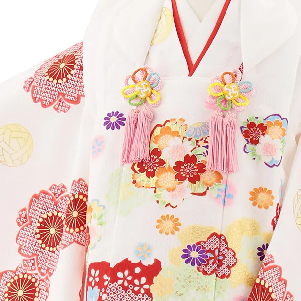 七五三レンタル(3歳女児被布)4833 白地桜×白地桜鞠