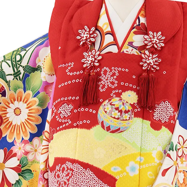 七五三レンタル(3歳女児被布)4843 赤鞠×青地ねじり梅