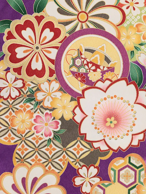 七五三レンタル(3歳女児被布)4844 白地刺繍桜×紫古典花