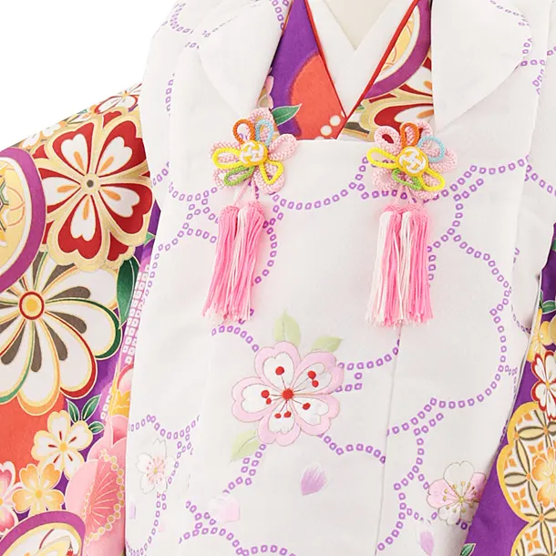 七五三レンタル(3歳女児被布)4844 白地刺繍桜×紫古典花