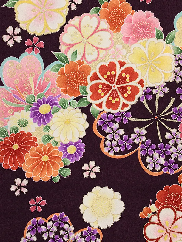 七五三レンタル(3歳女児被布)4848 赤×紫桜菊