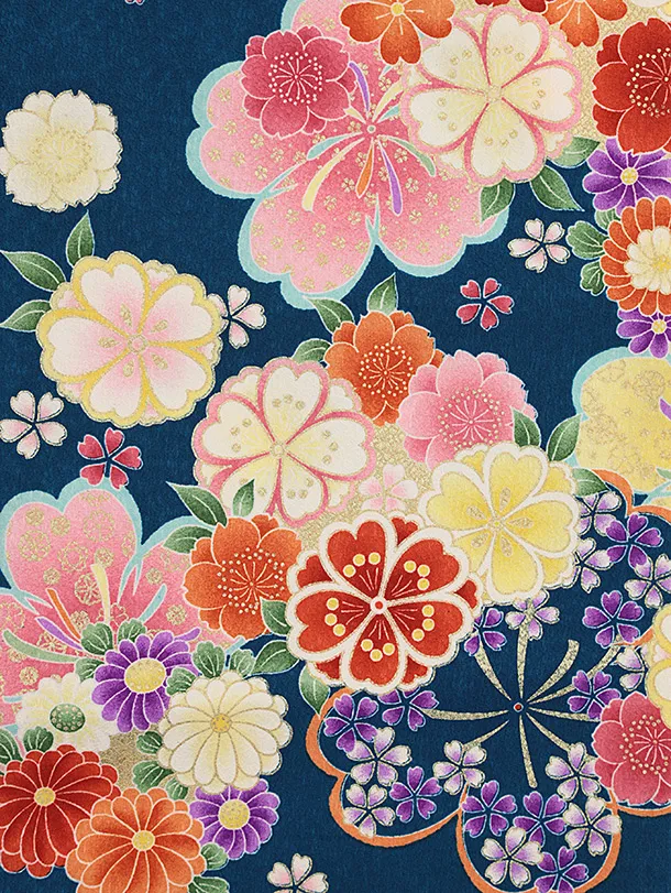 七五三レンタル(3歳女児被布)4852 白地桜×青緑桜菊