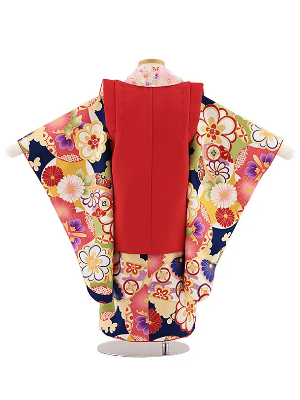 七五三レンタル(3歳女児被布)4853 赤×青地梅菊